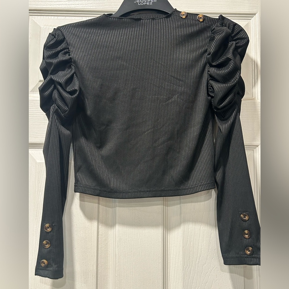 SHEIN Black Ruched Sleeve Kids Blouse